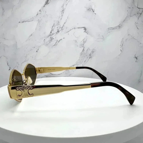 Celine Triomphe Gold Metal Hexagon Sunglasses 54mm Authentic CL40254U 30N - Picture 11 of 16